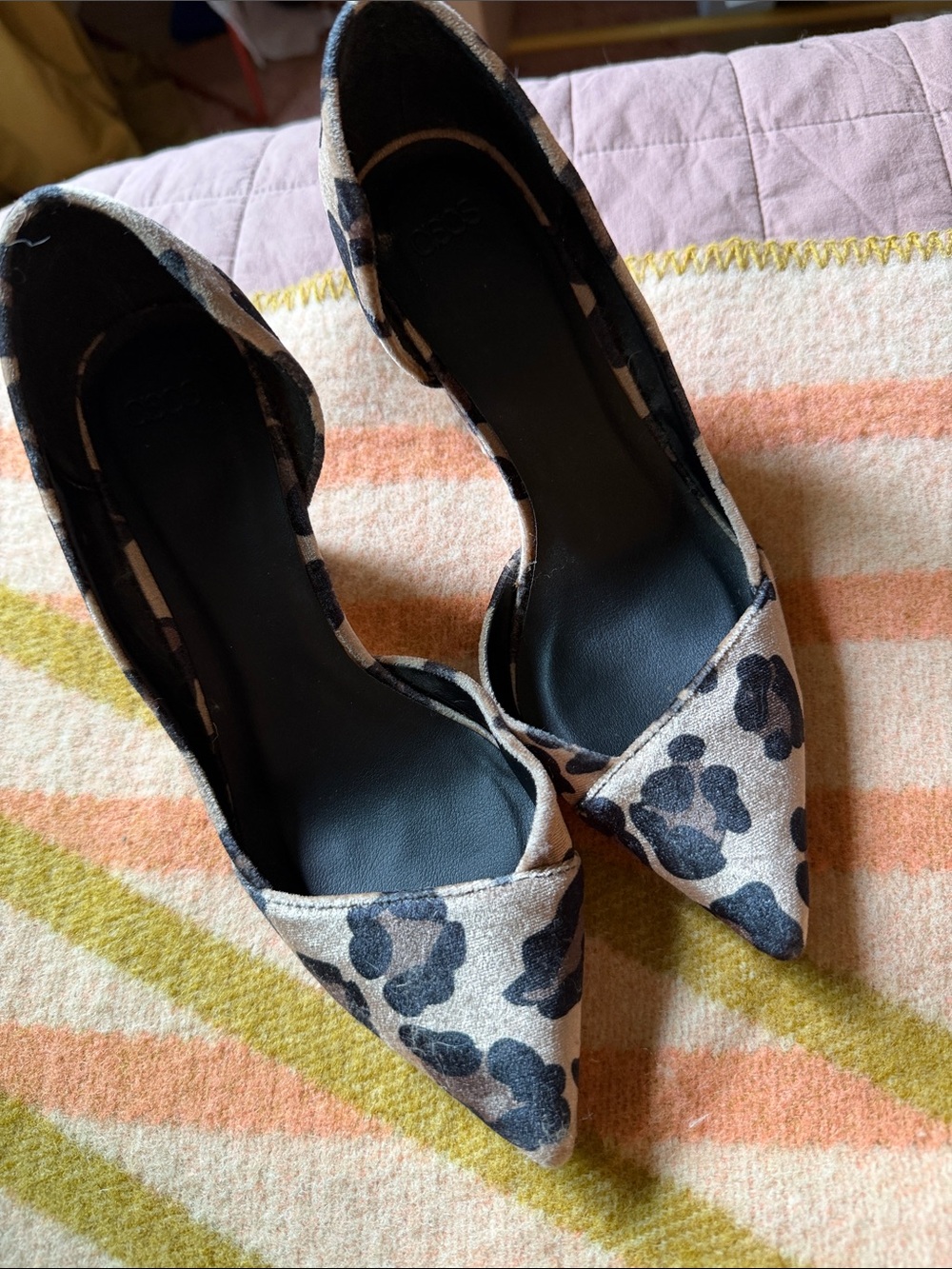 ASOS Pointed Toe D'Orsay Flats in Beige and Black Leopard Print